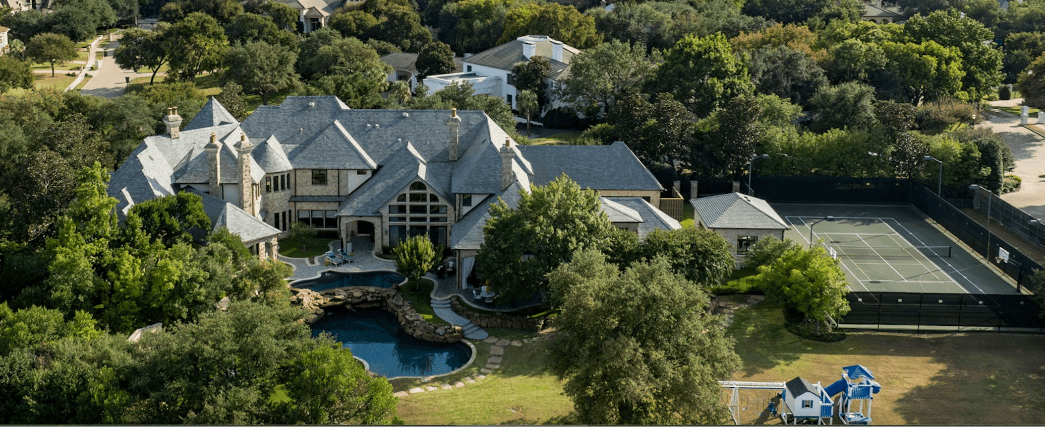 Aerial view of luxury estate at 6413 Old Gate Road, Plano TX 75024